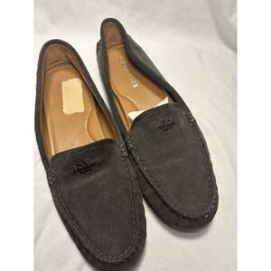 Coach Gray Suede Loafer Women's Comfort Slip On Shoes Flat Logo Casual